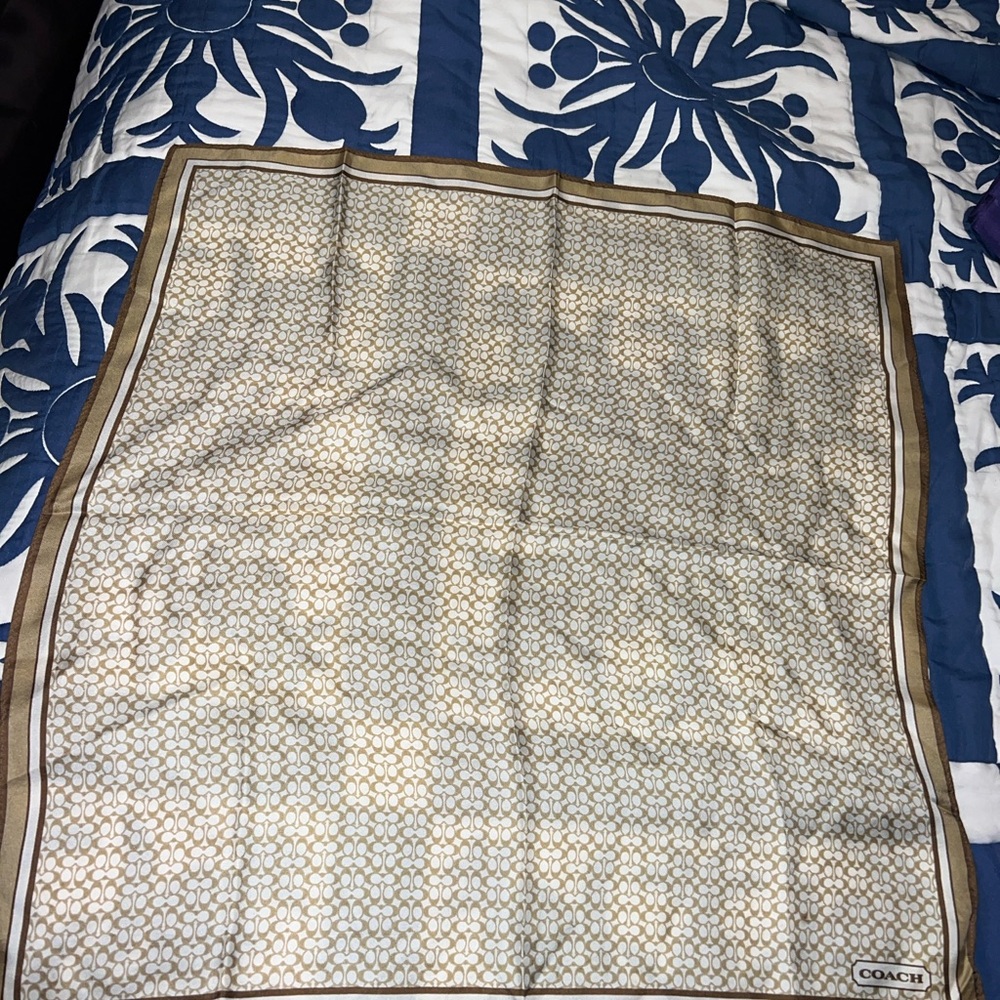 Coach Tan and Brown Mini Signature C Silk Scarf